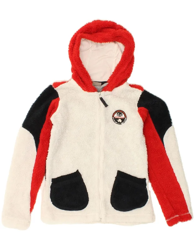 NAPAPIJRI Womens Teddy Bear Jacket UK 10 Small Multicoloured Colourblock Notch Collar Peter Pan Collar Cowl Neck