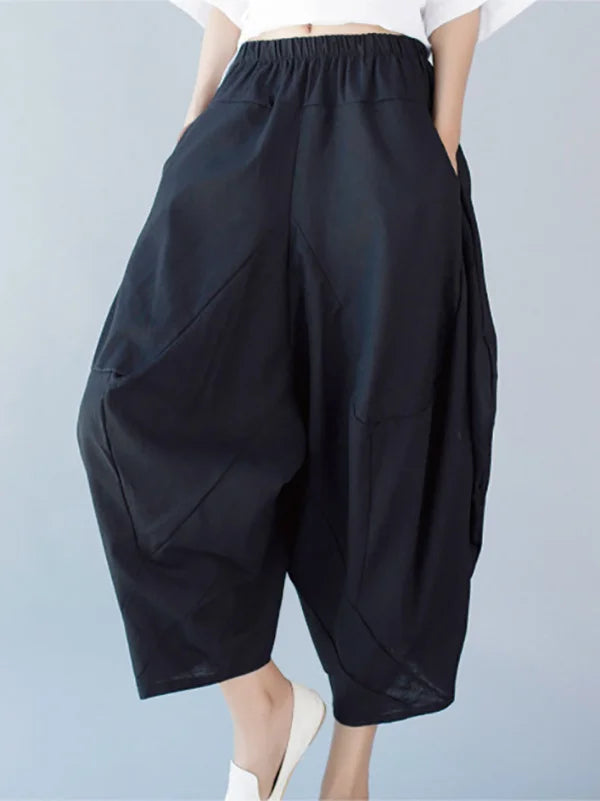 Artistic Retro Ramie Cotton Solid Color Elasticity Harem Pants 106009 Formal Dress Pants
