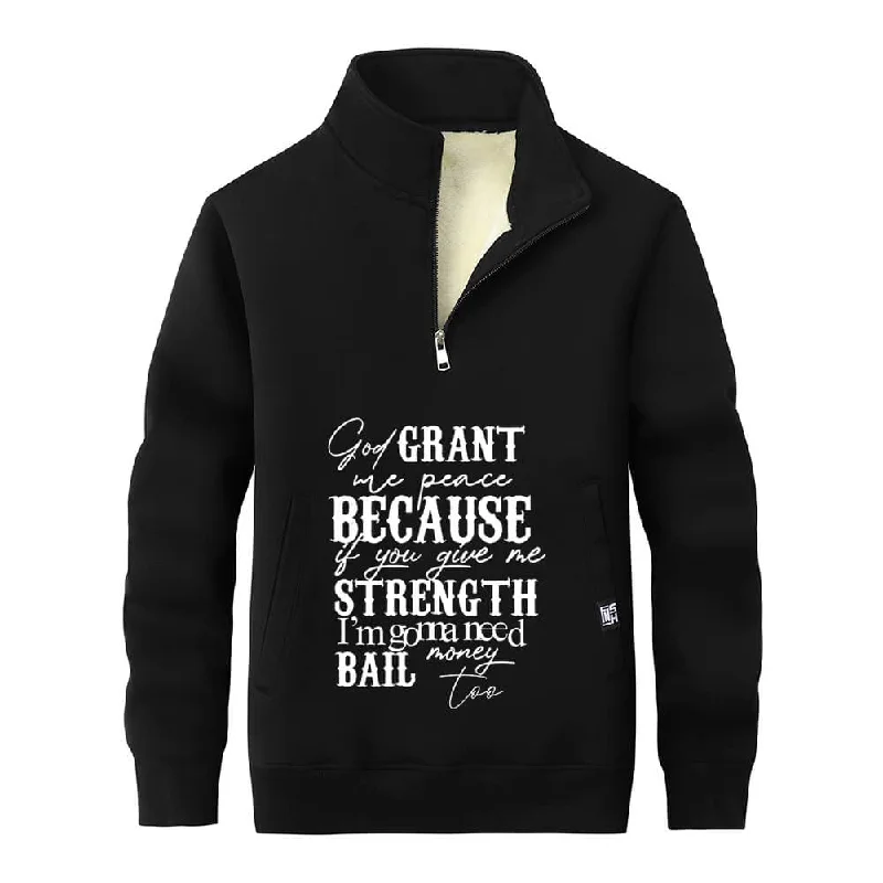 God Grant Me Peace Stand Collar Zip Fleece Sherpa Sweatshirt Hoodie with Rolled Sleeves Casual Relaxed