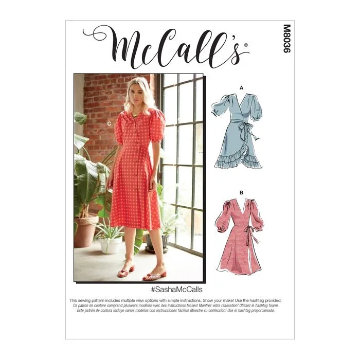 McCall's Pattern M8036 Misses' Dresses & Sash Tunics Long Elegant