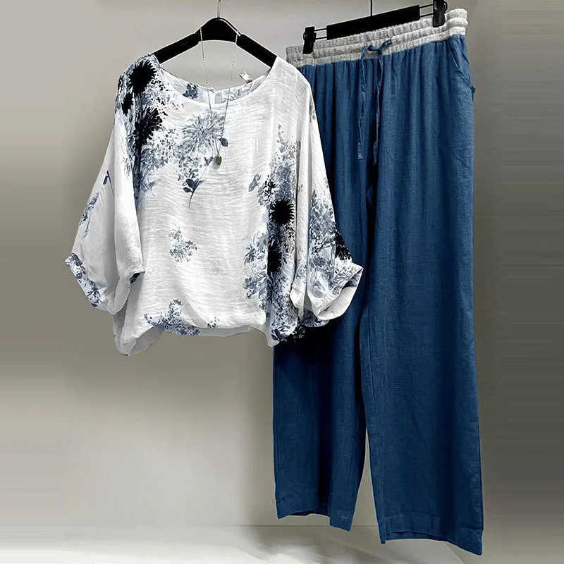2 Pcs Women's Long Sleeve Floral Pants Set XL 508890 Cozy Maternity Pants