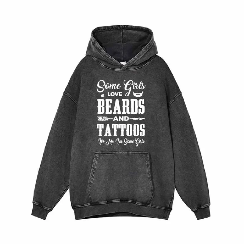 Beards And Tattoos Vintage Washed Hoodie Sweatshirt Hoodie with Illustration Artistic Creative