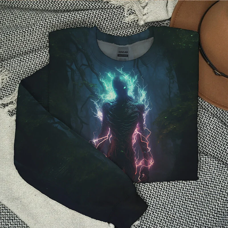 Gothic Creature Forest Round Neck Sweatshirt Hoodie with Full-Zip Functional Layering