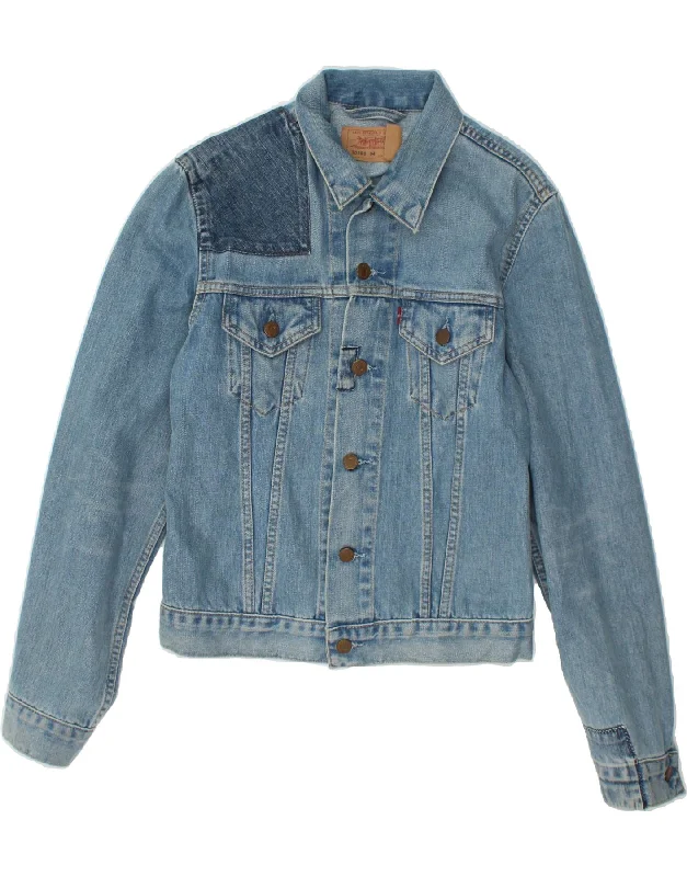 LEVI'S Womens Denim Jacket UK 12 Medium Blue Cotton Wool Fabric Cashmere Fabric Tweed Fabric