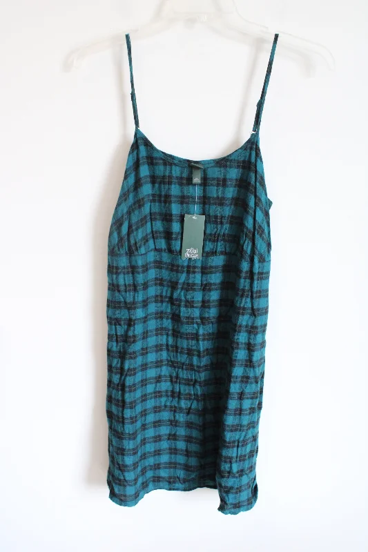 NEW Wild Fable Blue & Black Plaid Dress | XXL sweetheart Neckline Romantic