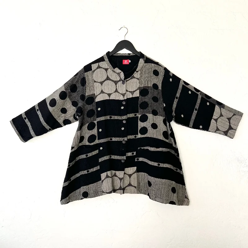 Yaza | Polka Dot Jacket in Black & Grey Tiered Jacket Buttoned Jacket Zippered Jacket