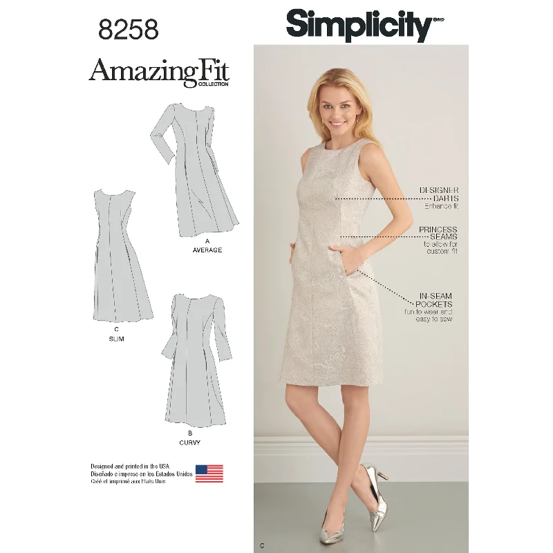 Simplicity Pattern 8258 Women's and Plus Size Amazing Fit Dress Boatneck Modish Everyday