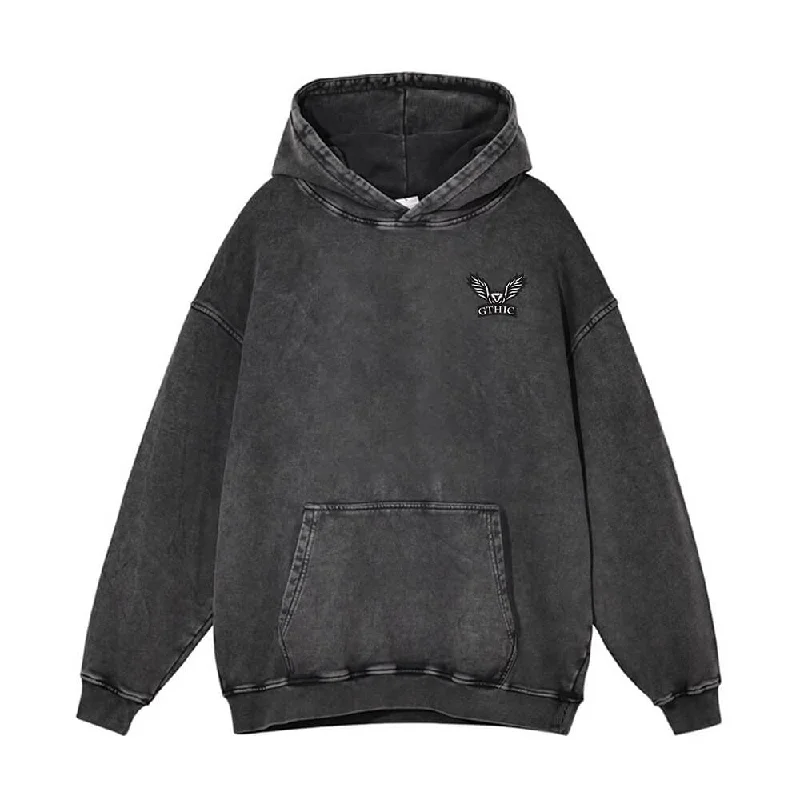 GTHIC Flying Eagle Pattern Vintage Washed Hoodie Sweatshirt Hoodie with Logo Branding Identity