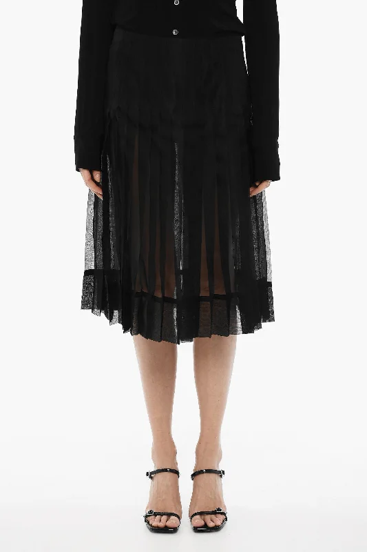 Khaite Pleated Semi-Sheer Silk TUDI Skirt 40 Italian size ruffled skirt detail