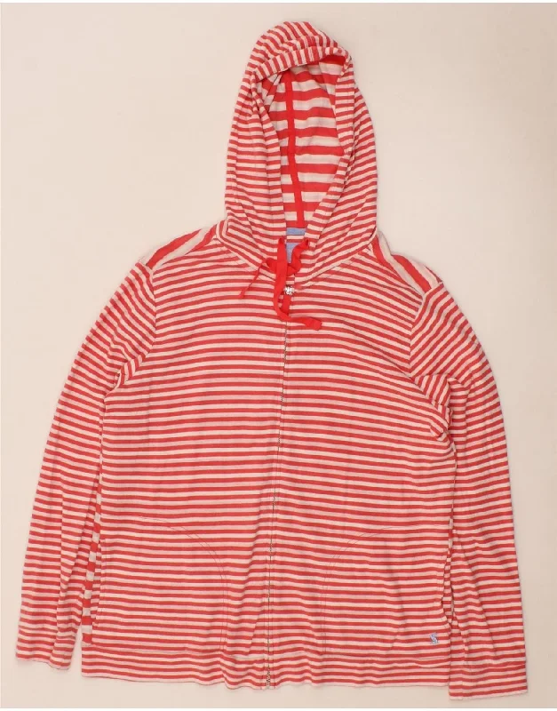 JOULES Womens Zip Hoodie Sweater UK 18 XL Red Striped Cotton Velvet Chenille Corduroy