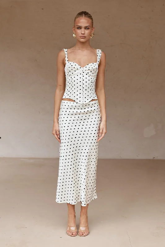 KARLITA MIDI SKIRT - WHITE POLKA cashmere skirt soft