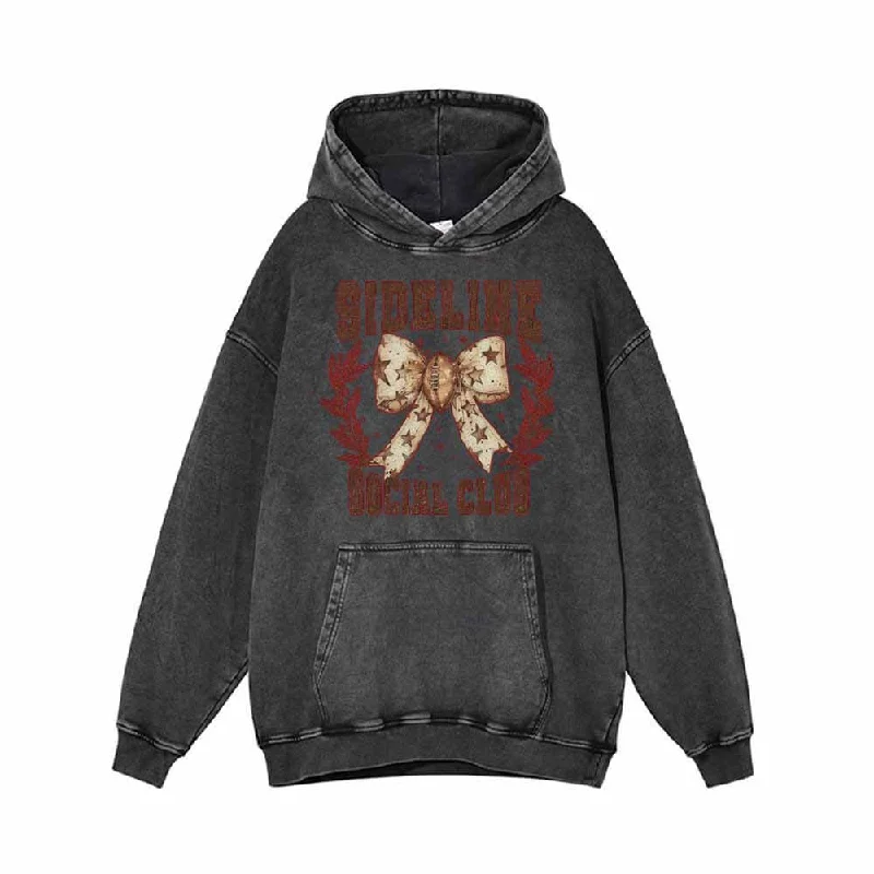 Sideline Social Club Bow Vintage Washed Hoodie Sweatshirt Hoodie with Logo Branding Identity