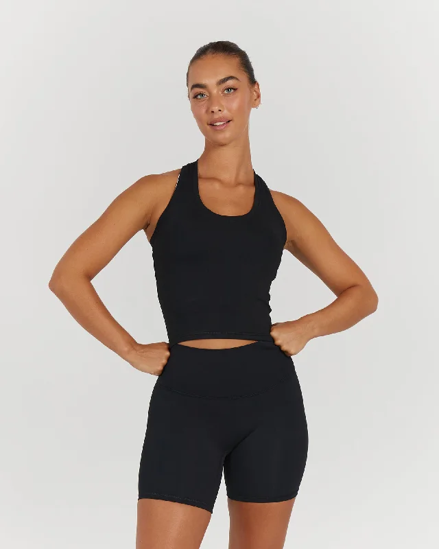 LUXE MIDRIFF TANK - BLACK v-neck tank top
