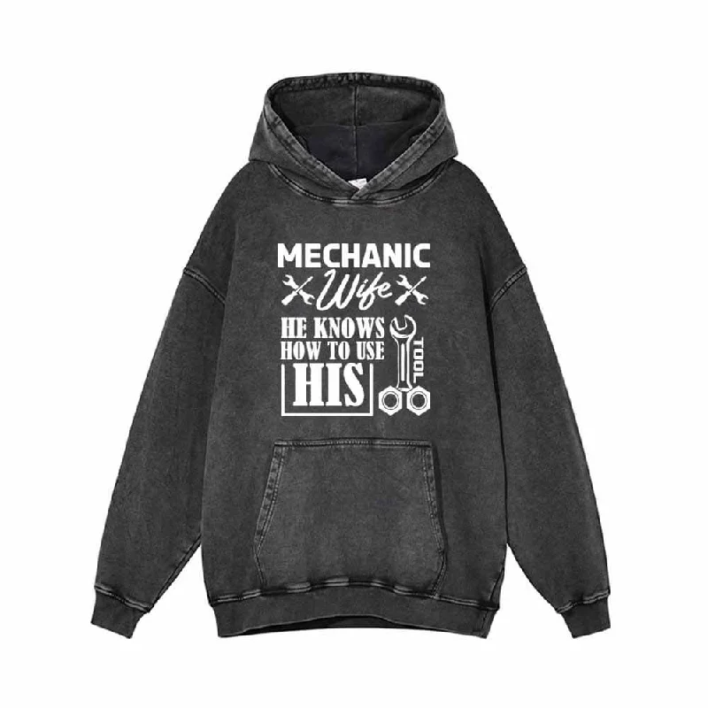 Mechanic Wife Knows How To Use His Tool Hoodie Hoodie with Hem Elastic Stretchable Comfortable