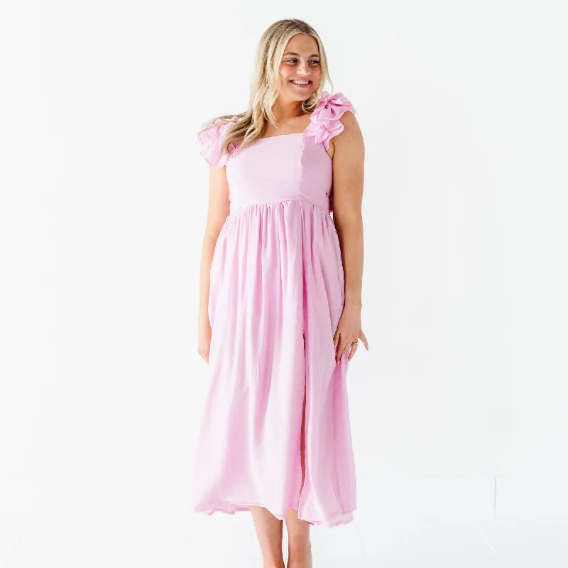 Soft Pink Women's Ruffle Dress empire Waist empire