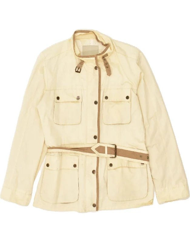 HENRY COTTONS Womens Utility Jacket IT 44 Medium Off White Polyamide Herringbone Jacket Checkered Jacket Solid Jacket