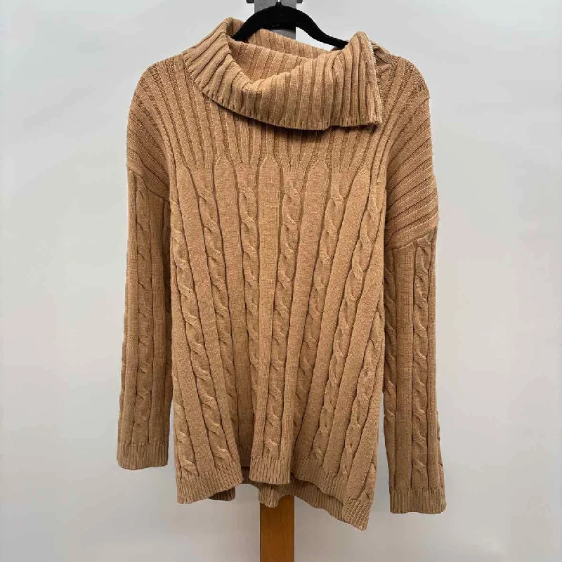 Talbots Women's Size 2X Tan Cable Knit Sweater Chenille Brocade Lace