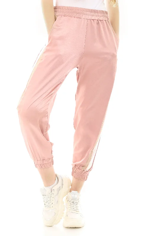96001 Dusty Rose Side Tape Elastic Waist Pants Elegant Silk Pants