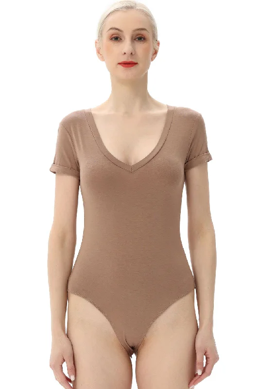 Kimi + Kai Women's V-Neck Basic Bodysuit Elegant Bodysuit with Bow Detail