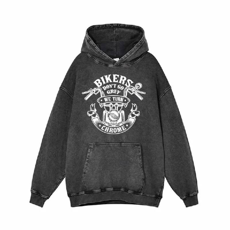 Bikers Don't Go Grey We Turn Chrome Motorcycle Hoodie Hoodie with Raw Hem Edgy Unfinished