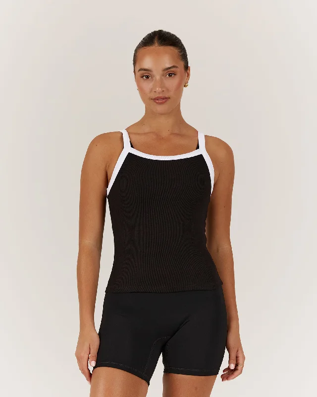 CONTROL RIBBED TANK TOP - BLACK striped tank top
