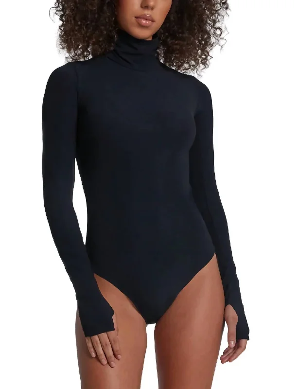 Classic Turtleneck Bodysuit In Black Stylish One-Shoulder Bodysuit