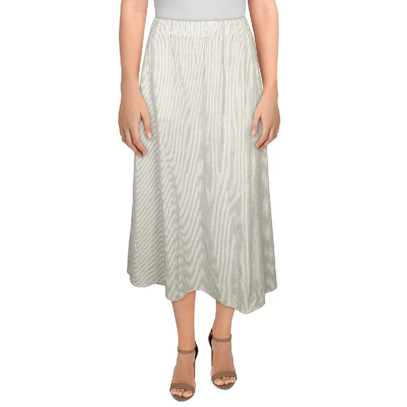 Womens Gathered Pin Strip Midi Skirt velvet skirt glossy