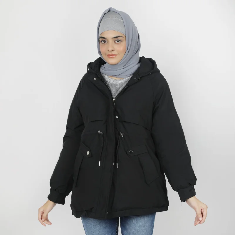 Women's Jacket - Black Front Pockets Side Pockets Patch Pockets