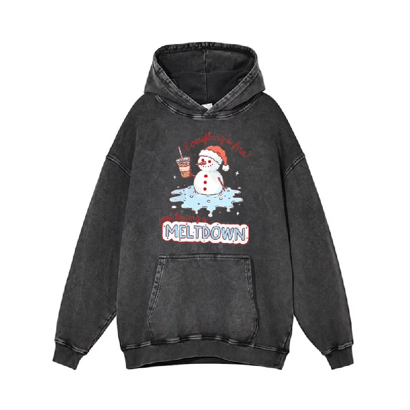 Just Having A Meltdown Snowman Vintage Washed Hoodie Hoodie with Typography Text Message
