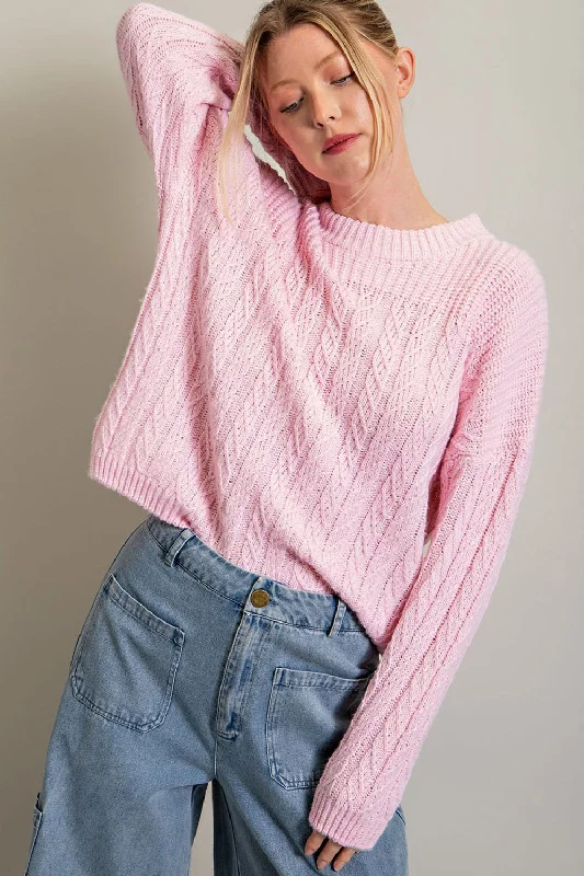 Light Pink  Cable Knit Sweater Terry Terry Cloth Terry Knit