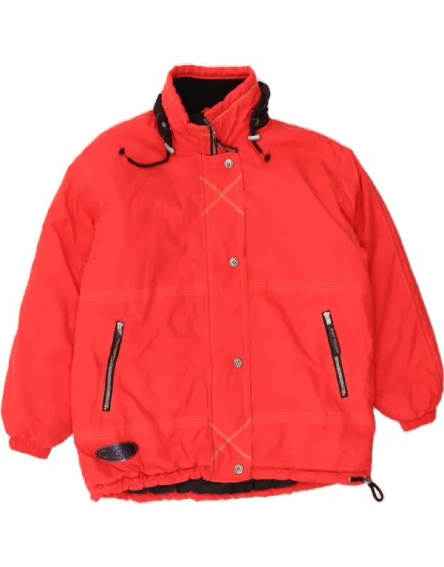 ASTROLABIO Womens Hooded Padded Jacket EU 44 XL Red Polyester Hoodie Zip-Up Jacket Button-Up Jacket