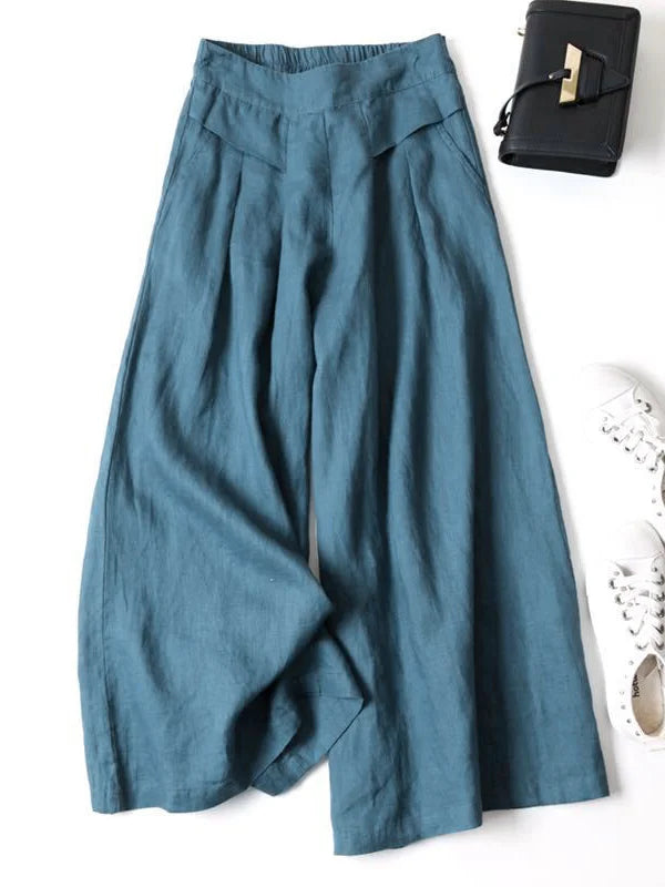 Solid Color Ramie Cotton Plus Size Loose Ninth Wide-Leg Pants 83707 Soft Sweatpants Style