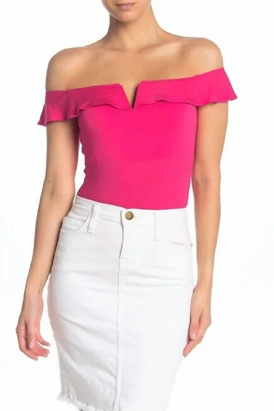 Off The Shoulder Flutter Sleeves Bodysuit In Pink Comfortable Bodysuit with Underwire