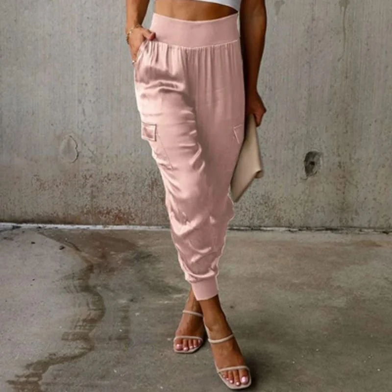 Fashion Women Solid High Waist Cargo Office Pants 4XL S4451409 Elegant Palazzo Trousers