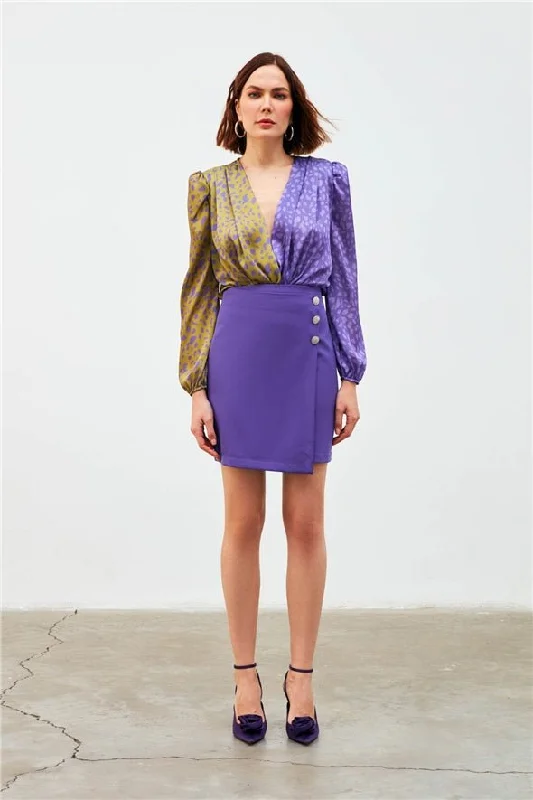 Wrap Button Detailed Skirt - Purple chiffon skirt airy