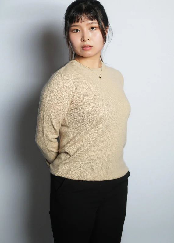 Classic Round Neck Cashmere Sweater Transparent Opaque Sheer