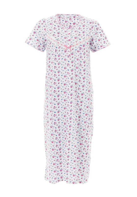 Marlon Floral Short Sleeve Jersey Nightdress, White & Pink Tunics Prom sequined