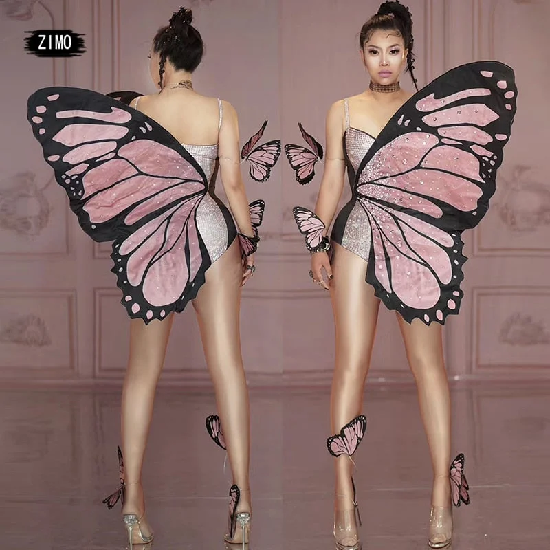 Fairy butterfly wings rhinestone stunning bodysuit Comfortable Bodysuit with Underwire