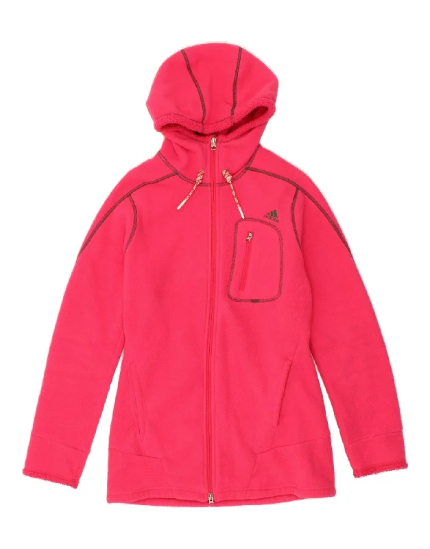 ADIDAS Womens Hooded Fleece Jacket UK 12 Medium Pink Polyester Print Jacket Jacquard Jacket Embroidered Jacket