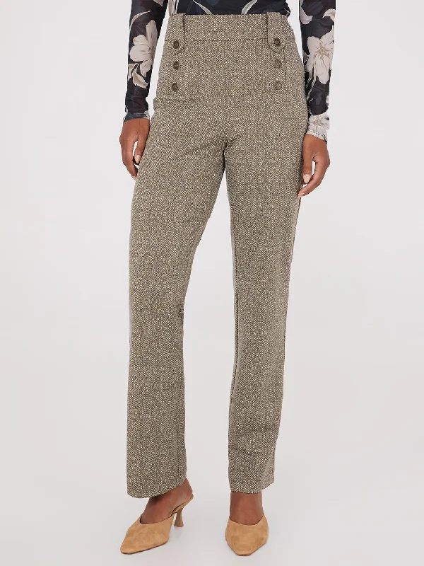 Herringbone Straight Leg Pants Relaxed Linen Pants