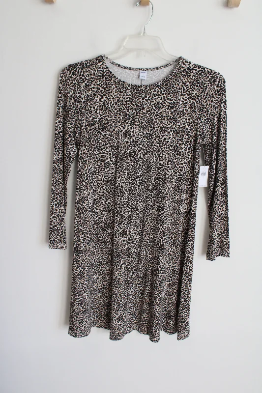 NEW Old Navy Leopard Print Long Sleeved Swing Dress | S Tunics Fall fleece