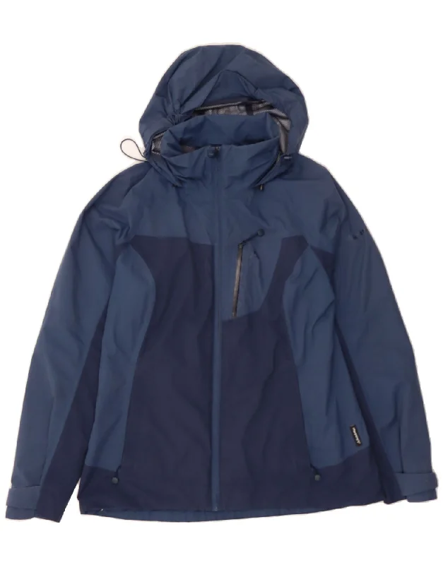 SCHOFFEL Womens Hooded Rain Jacket UK 14 Medium Navy Blue Colourblock Zippered Jacket Buttoned Jacket Snapped Jacket