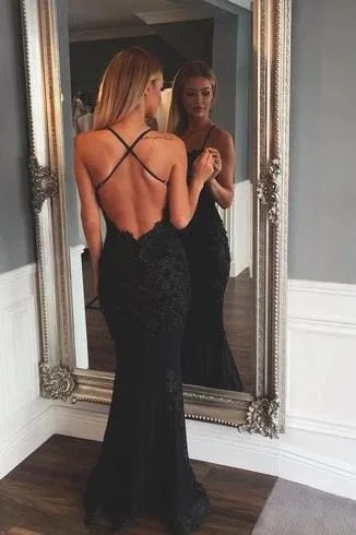 Black Prom Dresses Mermaid Prom Dress Lace Prom Dress Backless Evening Gowns  cg7244