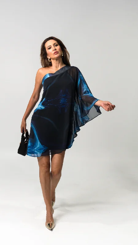 Paris Chiffon Dress - Black & Blue