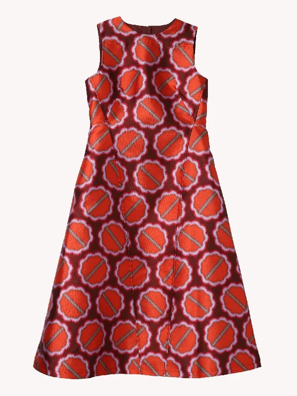 FIRE RED SLEEVELESS PRINT DRESS