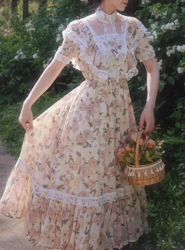 Gunne Sax Style 70S Floral Dress