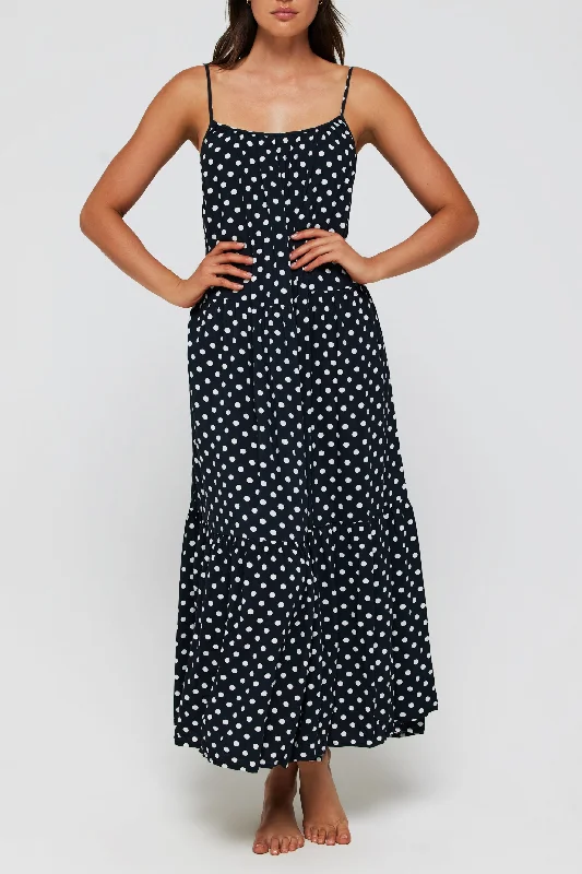 Johanna Maxi Low Scoop Back Dress Cover Up in Polka Dots