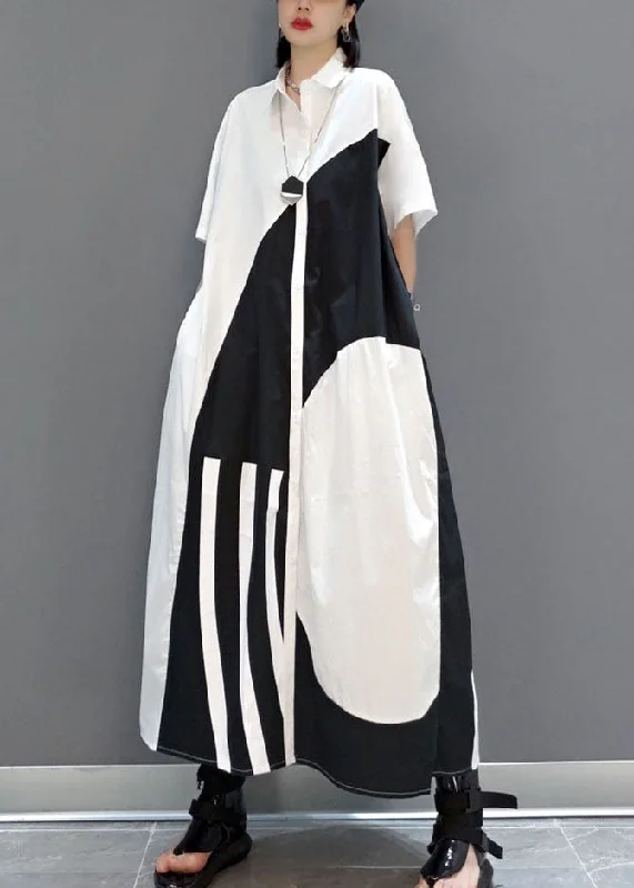 Chic White Peter Pan Collar Print Party long Dress Spring