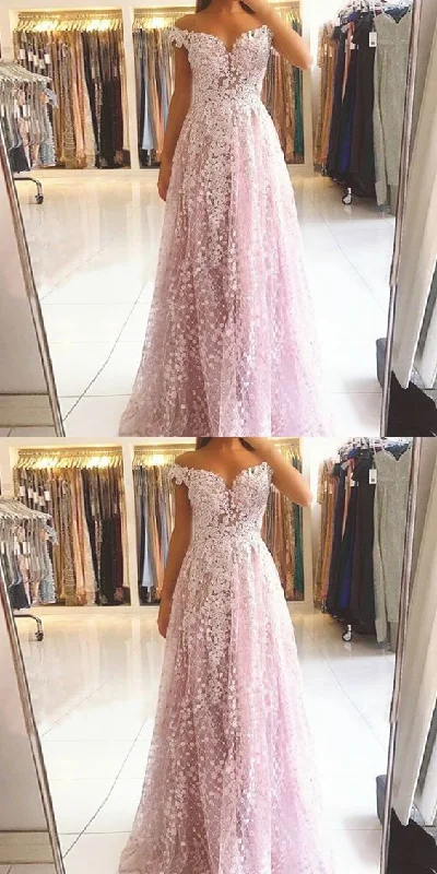 Off the shoulder long prom dress , lace prom dress   cg15133