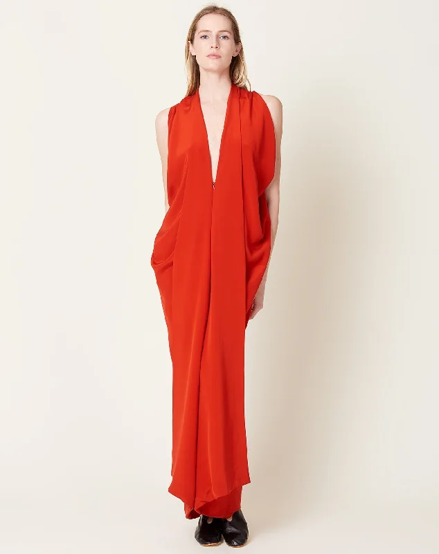 Eve Long Foil Dress in Lucky Red